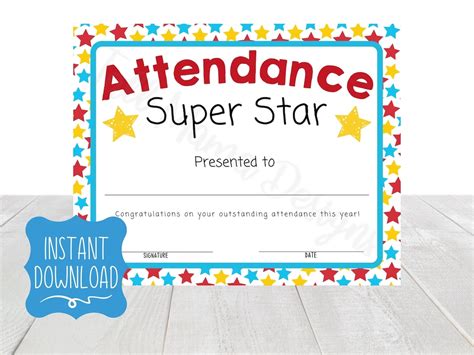 Printable Perfect Attendance Certificate