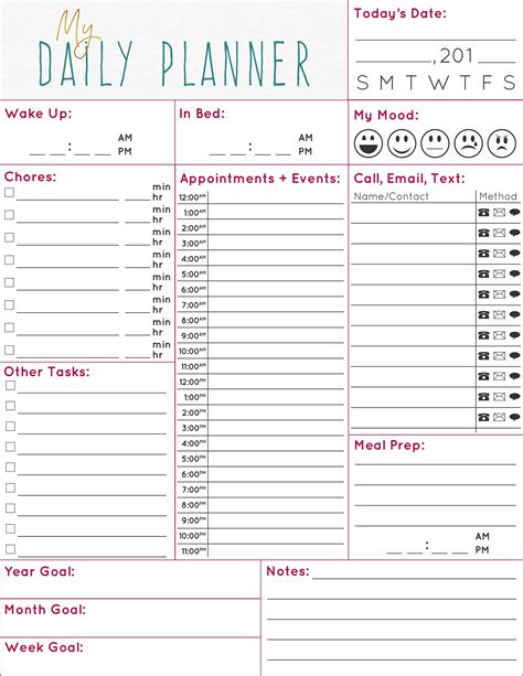 Printable planner pages for time management