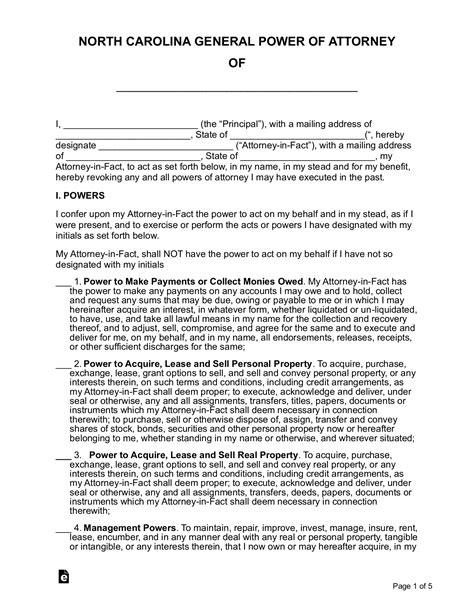 Printable Power of Attorney Forms NC