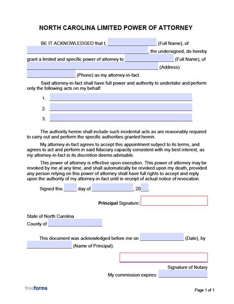 Printable Power of Attorney Forms NC