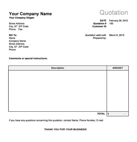 Printable Quote Invoice Template