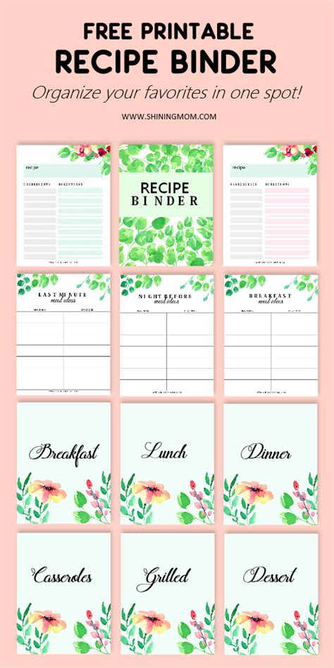 Printable Recipe Binder with Tabs and Sections