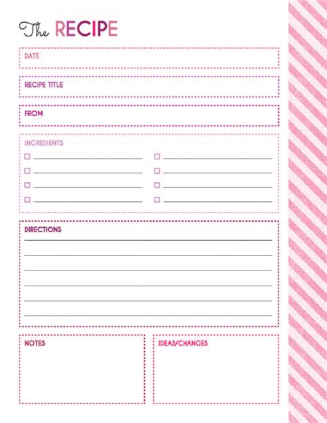 Printable Recipe Planner with Space for Notes