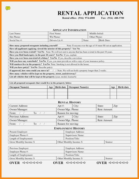 Printable Rental Application Form