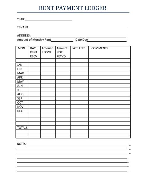 Printable Rental Ledger Template