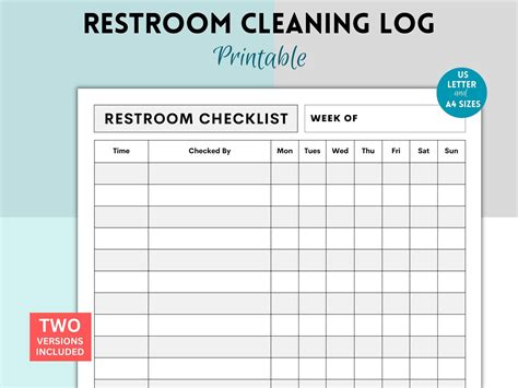 Printable Restroom Cleaning Log Template