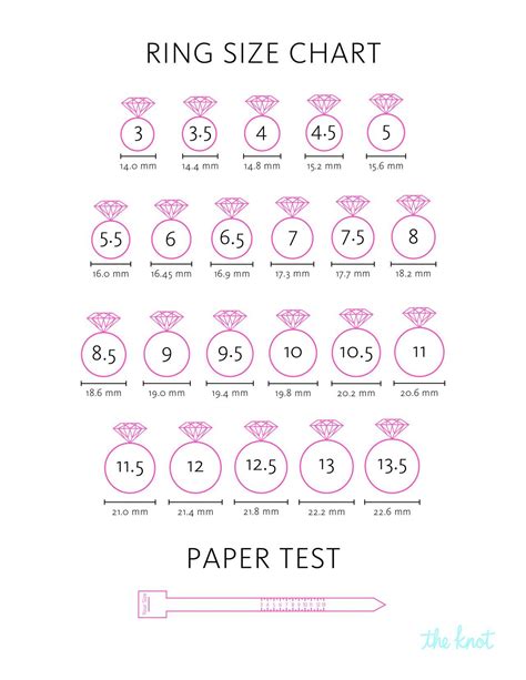 Printable Ring Size Chart with Measurements