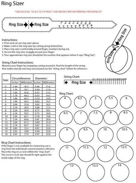 Printable Ring Sizer Chart for Men