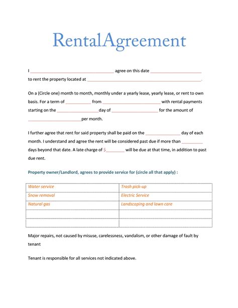 Printable Room Rental Agreement Template