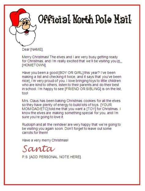 Printable Santa Letter From The North Pole