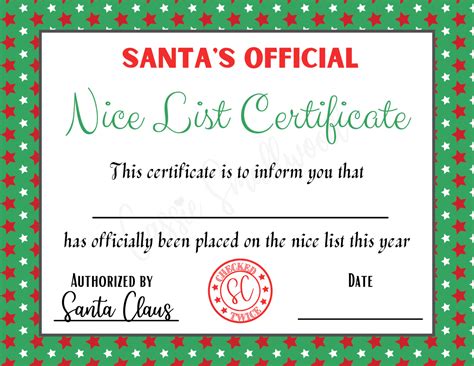 Printable Santa Nice List Certificate