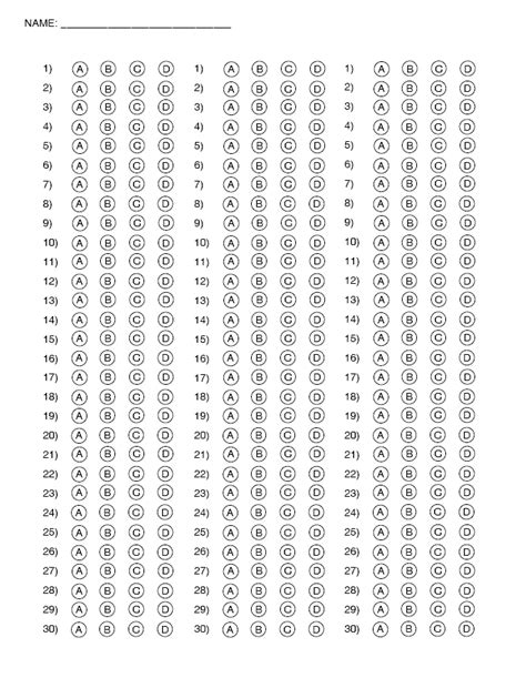 Printable Scantron Bubble Sheets Template