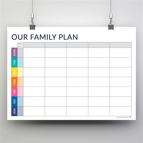 Printable Schedule Template for Family