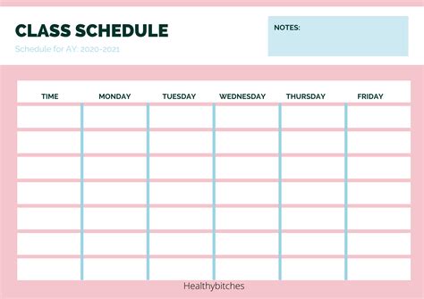 Printable Schedule Template for School