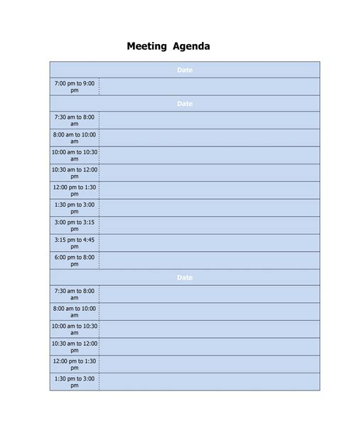 Printable Schedule Templates for Meetings