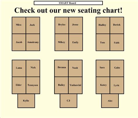 Example of a printable seating chart example