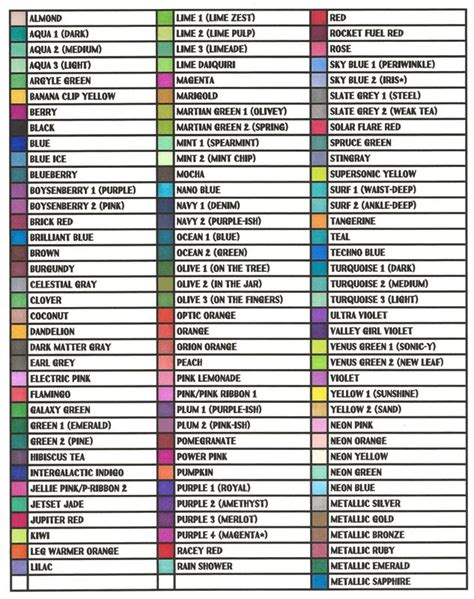 Printable Sharpie Color Chart