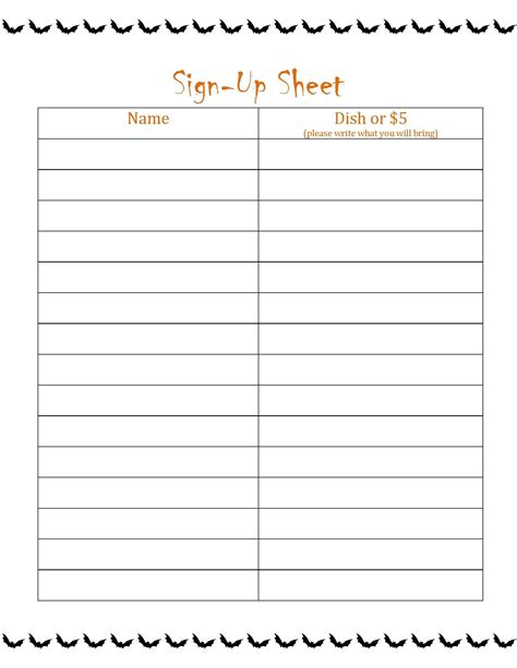 Free printable sign-up sheet templates