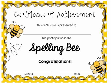 Printable Spelling Bee Certificates of Achievement