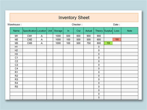 Printable Spreadsheet Template for Inventory Management