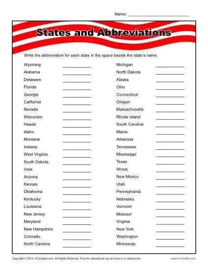 Printable State Abbreviation Quizzes for Kids