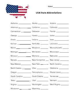 Printable State Abbreviation Quizzes