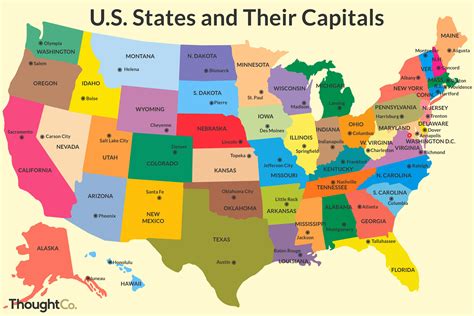 Printable map of the United States with states and capitals