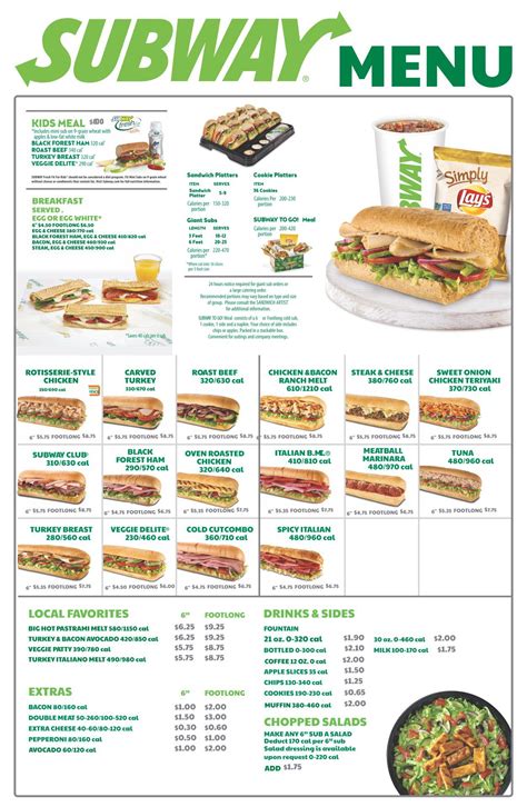 Printable Subway Menu