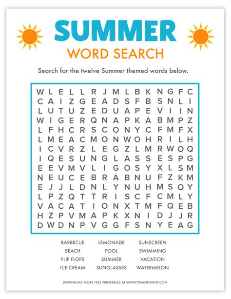 Printable Summer Word Search