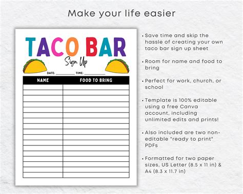 Printable Taco Bar Template