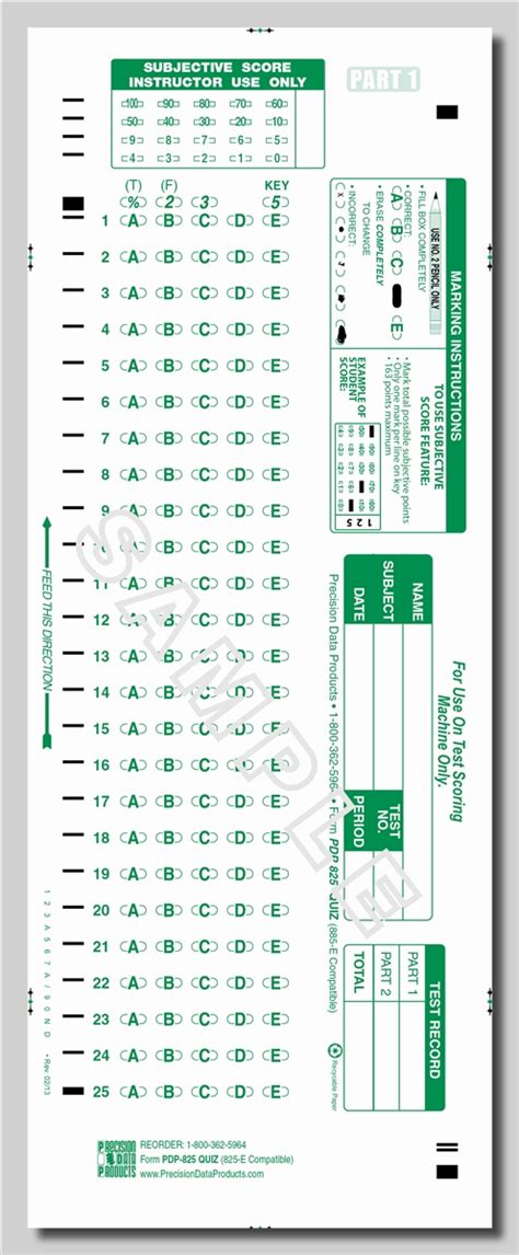 Printable Teacher Scantron Sheets