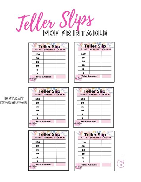 Printable Teller Slips