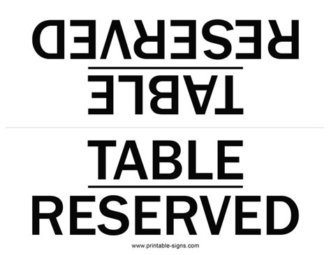 Printable Templates for Reserved Signs for Tables