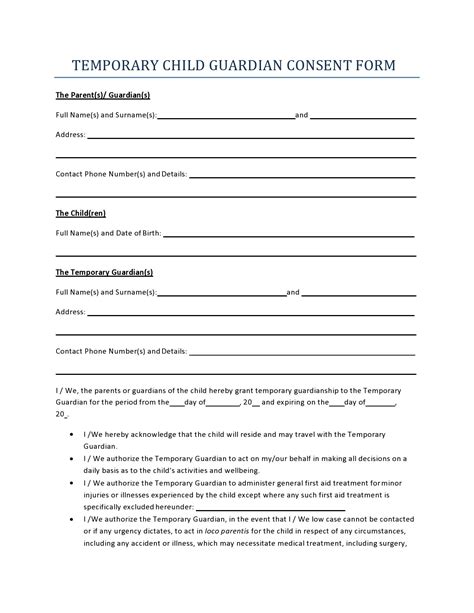 Printable Temporary Guardianship Form