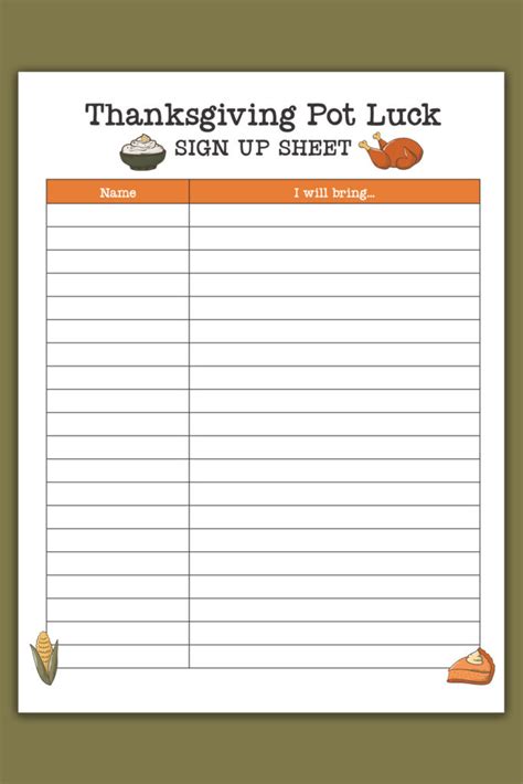 Printable Thanksgiving Potluck Templates