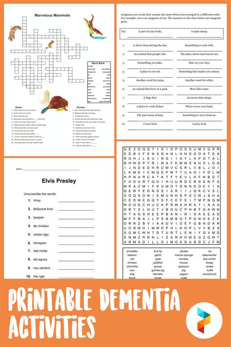 Printable Therapeutic Activities for Dementia