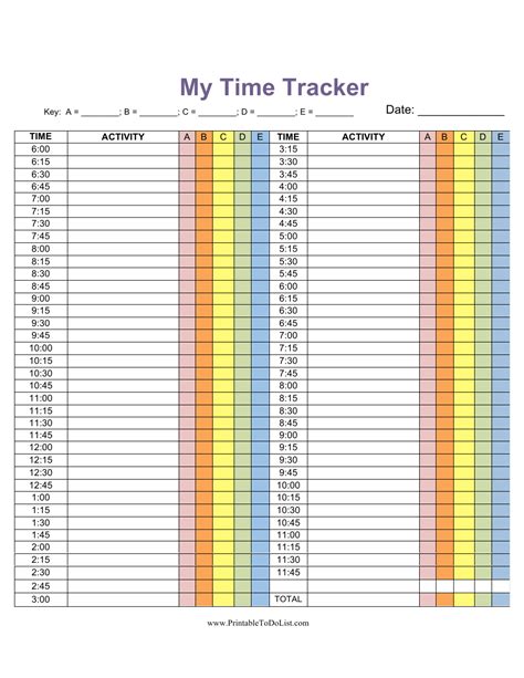 Printable Time Tracking Spreadsheet