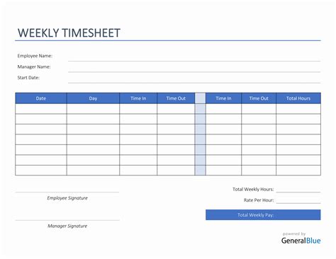 Printable Timesheet Template for Payroll