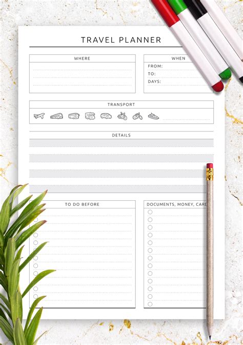 Printable travel planner