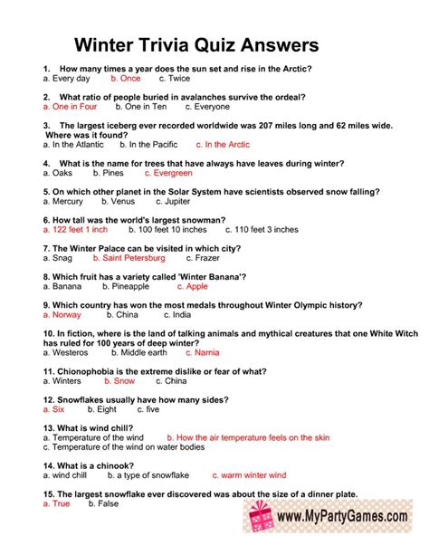 Printable Trivia Questions