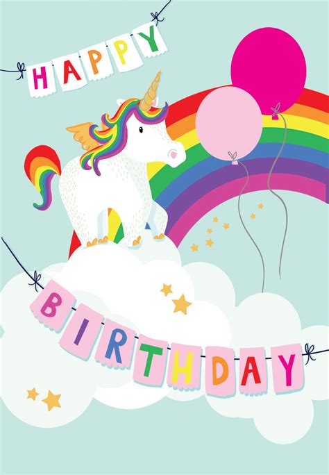 Printable unicorn birthday cards for kids