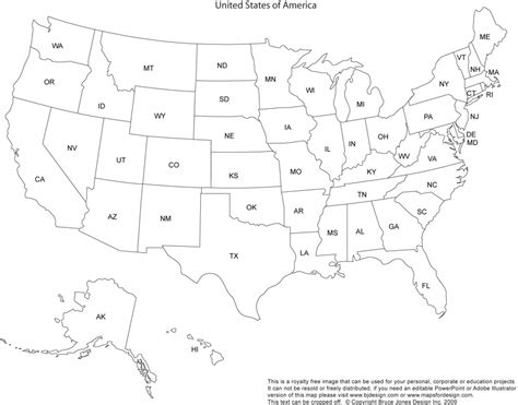 A high-quality printable U.S. map