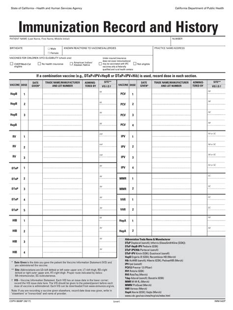 Printable Vaccine Records