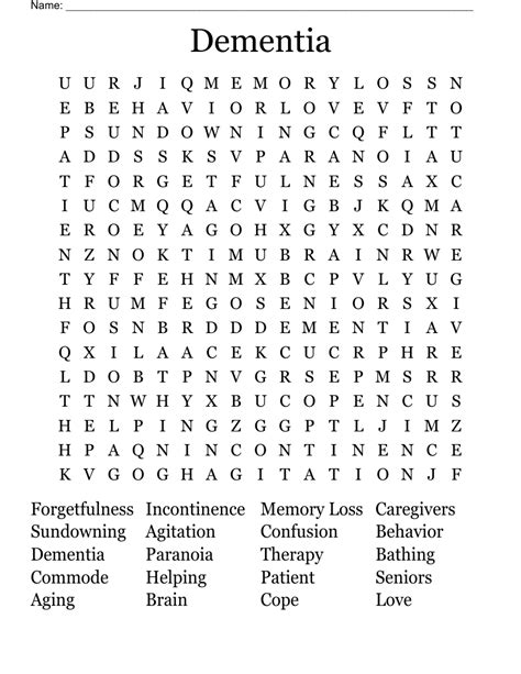 Printable Word Search for Dementia Patients and Seniors