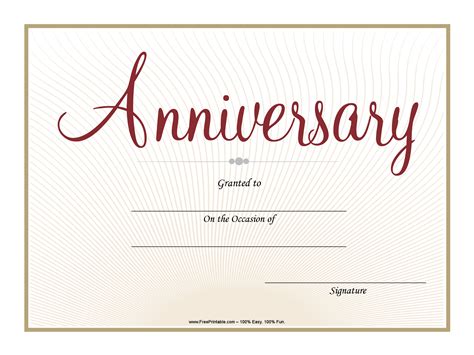 Printable Work Anniversary Certificate Template