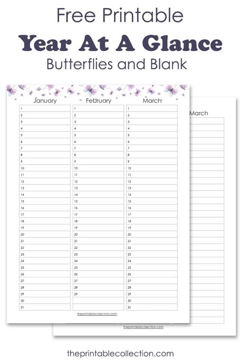 Printable Year at a Glance Planner Excel