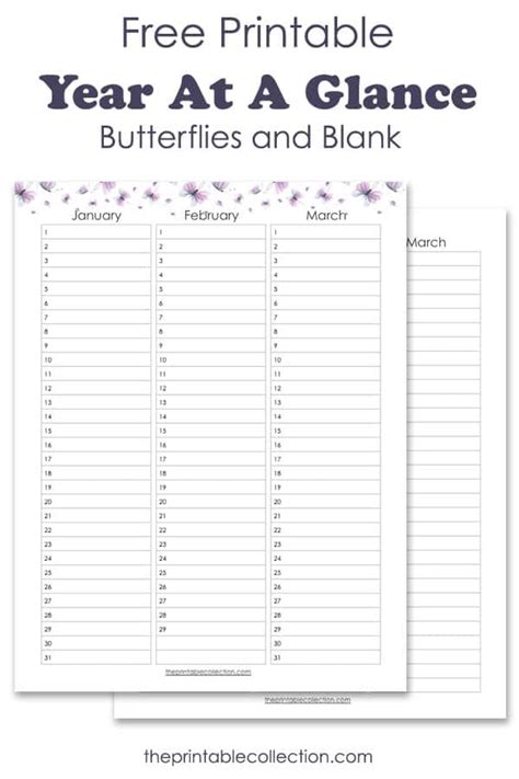 Printable Year at a Glance Planner Word