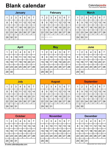 Printable Yearly Calendars