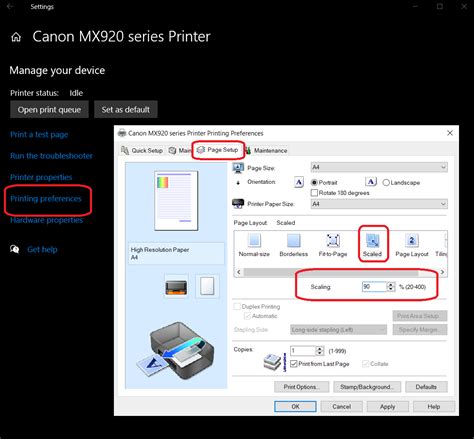 Adjusting margins in printer settings