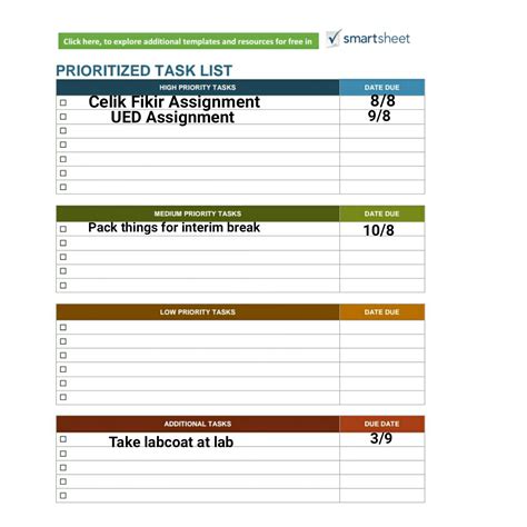 Prioritized List Template